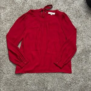 LOFT Crimson Tie-Neck Long Sleeve Blouse